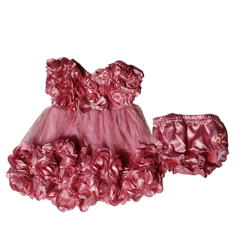 Nannette Baby Girl Pink Rosette Dress Set Infant Size 0/3M